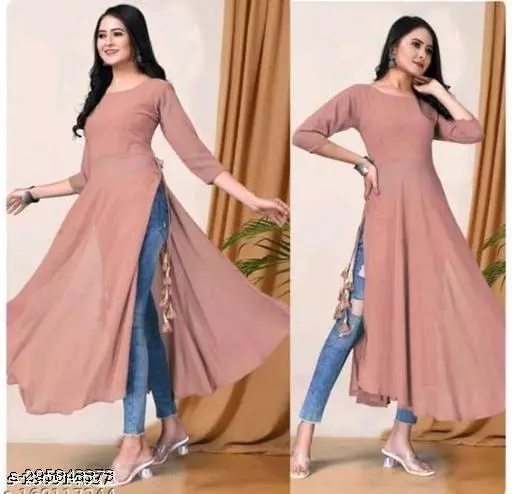 Classic Pink Women Georgette A-Line Kurti - Image 2