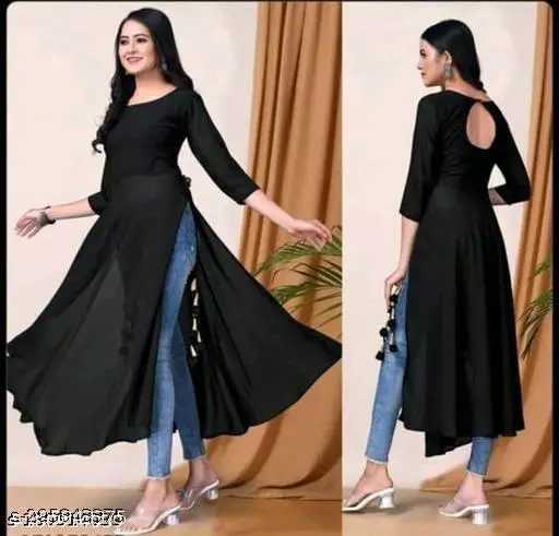 Best Black Women Georgette A-Line Kurti - Image 2