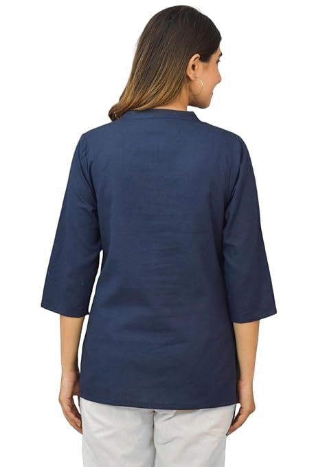 Blue Women Cotton Short Length Kurtis - Image 2