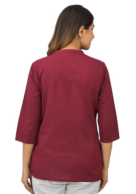 Red Women Cotton Short Length Kurtis - Image 2