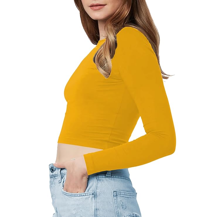 Women Cotton Boat Neck Yellow Top - Image 3