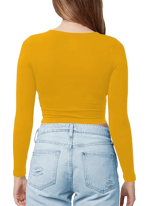 Women Cotton Boat Neck Yellow Top - Image 2
