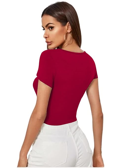 Women Short Sleeves Pink Crop Top - Image 2