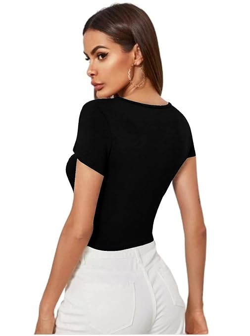 Women Short Sleeves Black Crop Top - Image 2