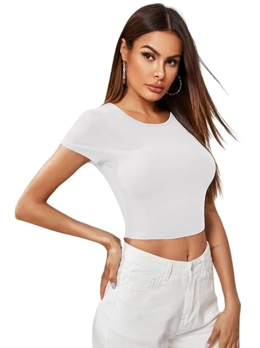 Women Short Sleeves Frost White Crop Top - Image 2