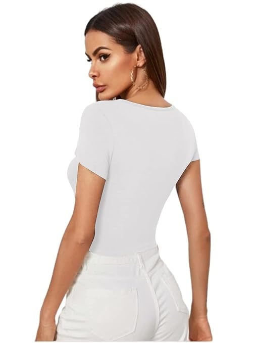 Women Short Sleeves Frost White Crop Top - Image 3