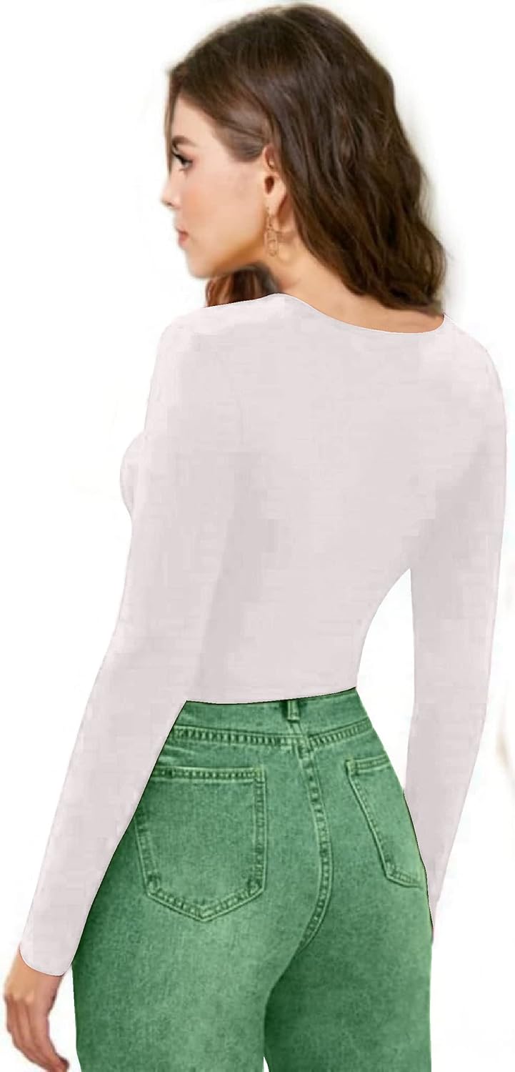 Women V-Neck White Crop Top - Image 2