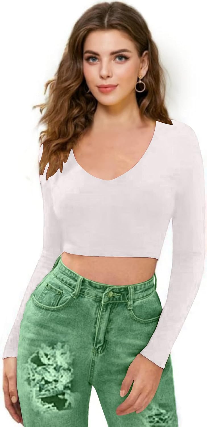 Women V-Neck White Crop Top