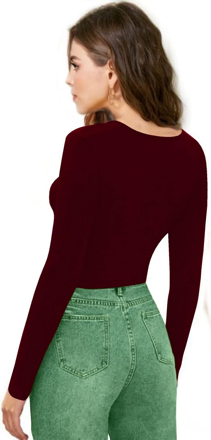 Women V-Neck Maroon Crop Top - Image 2