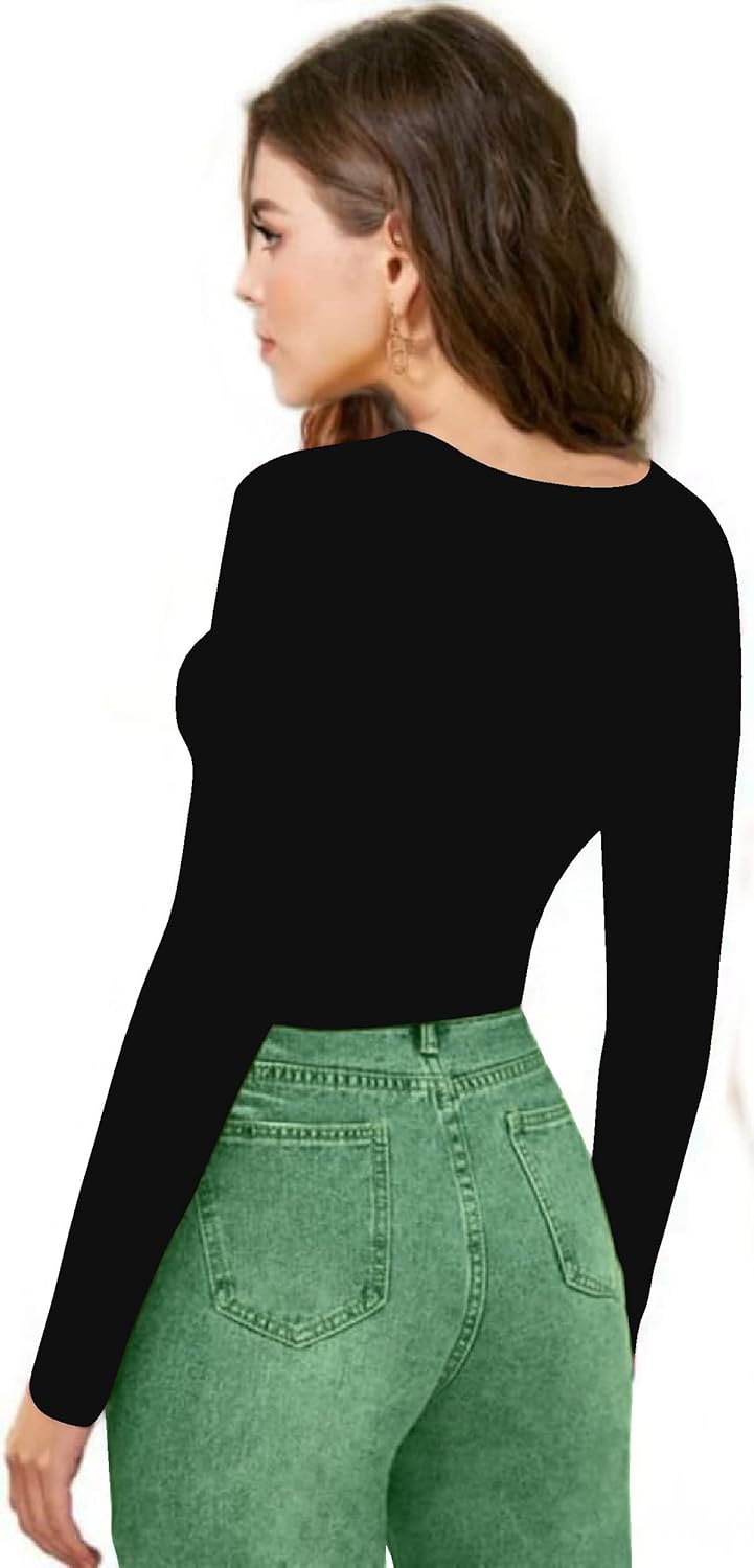 Women V-Neck Black Crop Top - Image 2