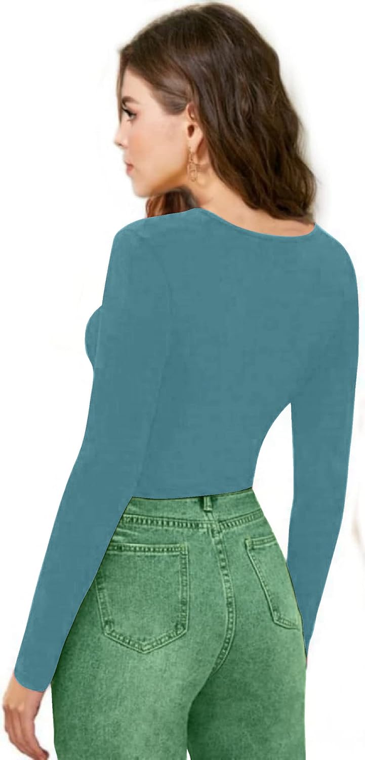 Women V-Neck Blue Crop Top - Image 2