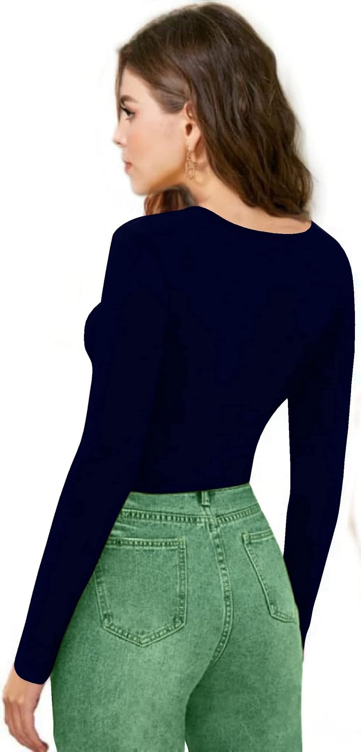 Women V-Neck Navy Blue Crop Top - Image 2