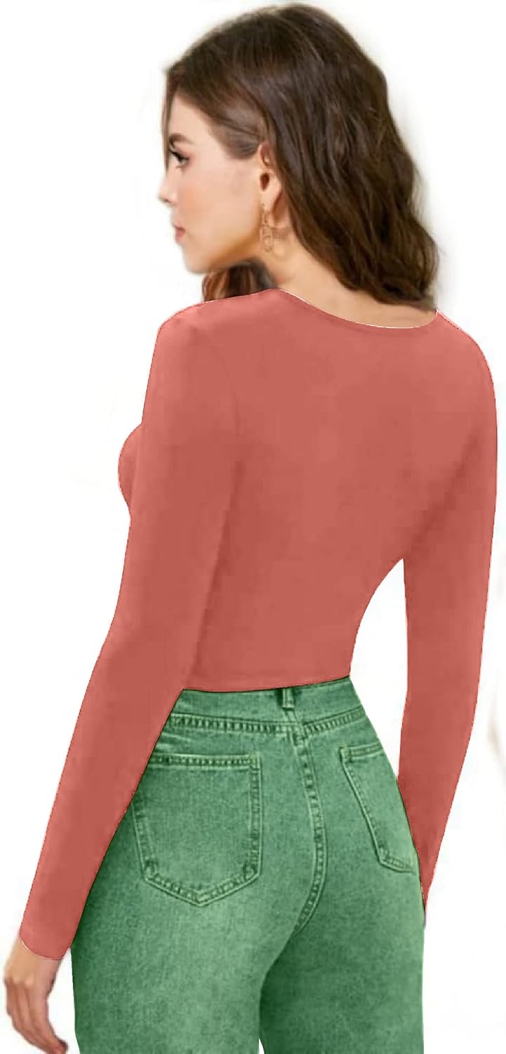 Women V-Neck Rose Peach Crop Top - Image 2