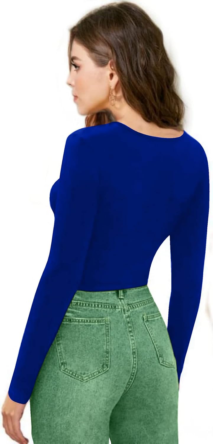 Women V-Neck Royal Blue Crop Top - Image 2