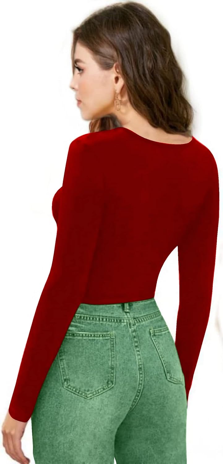Women V-Neck Red Crop Top - Image 2