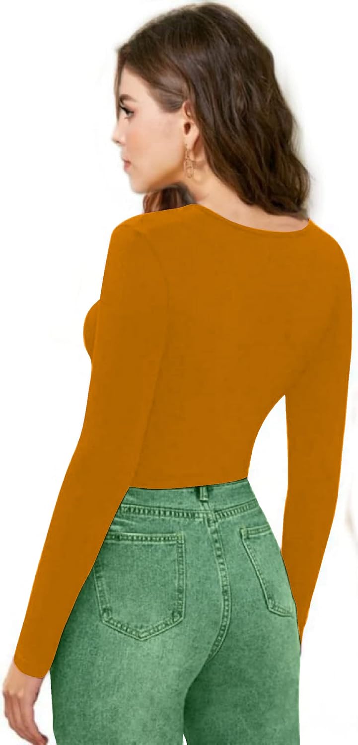 Women V-Neck Mustard Yellow Crop Top - Image 2