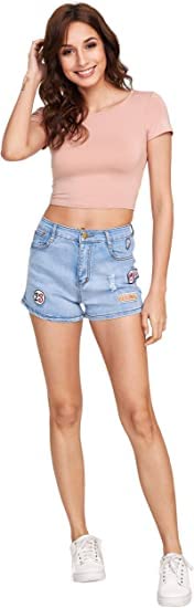 Women Round Neck Peach Crop Top - Image 3
