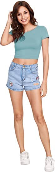 Women Round Neck Blue Crop Top - Image 2
