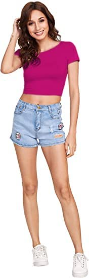 Women Round Neck Rani Pink Crop Top - Image 3