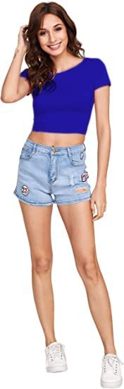 Women Round Neck Royal Blue Crop Top - Image 3