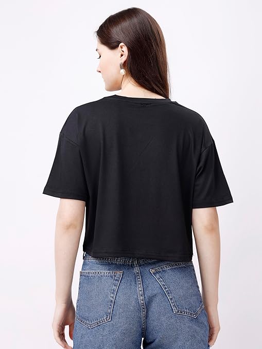Women Oversized Black Crop Top - Image 2