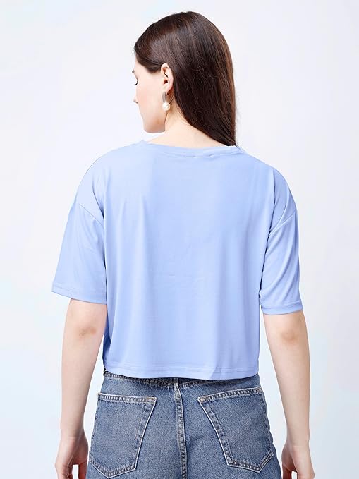 Women Oversized Sky Blue Crop Top - Image 2