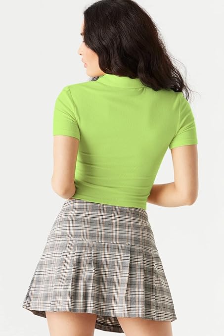 Women Ribbed Button Up Mint Green Crop Top - Image 2