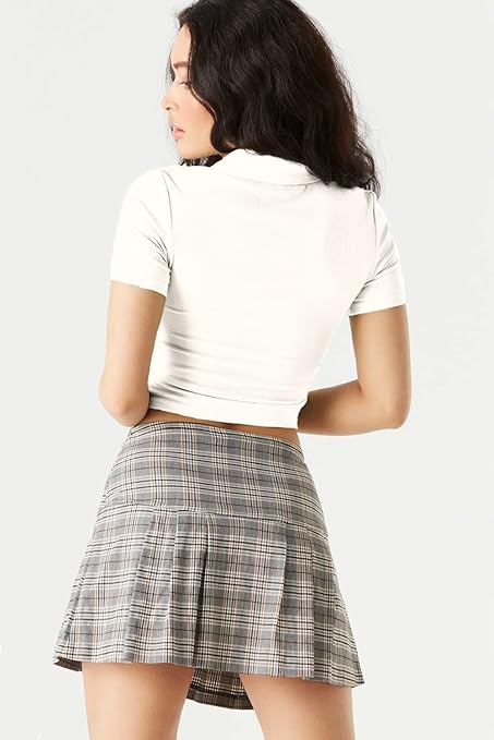 Women Ribbed Button Up White Crop Top - Image 2