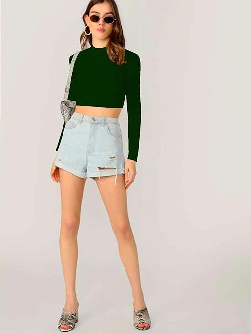 Women's Stylish Dark Green Crop Top - Image 3