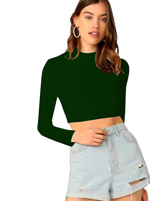 Women's Stylish Dark Green Crop Top