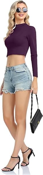 Women High Neck Dark Purple Crop Top - Image 3