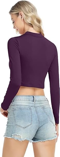Women High Neck Dark Purple Crop Top - Image 2