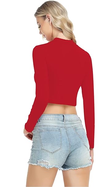 Women High Neck Red Crop Top - Image 3