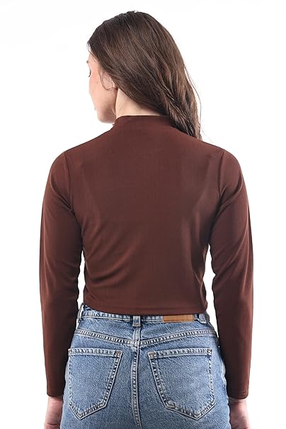 Women High Neck Coffee Brown Crop Top - Image 2