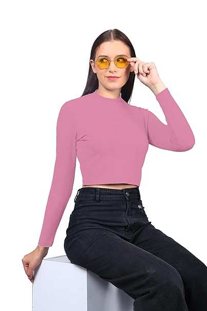 Women High Neck Onion Pink Crop Top - Image 3