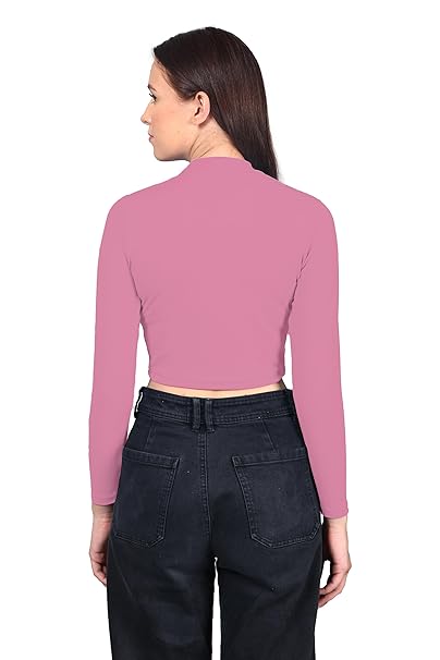 Women High Neck Onion Pink Crop Top - Image 2