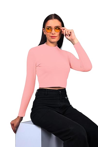 Women High Neck Pink Crop Top - Image 2