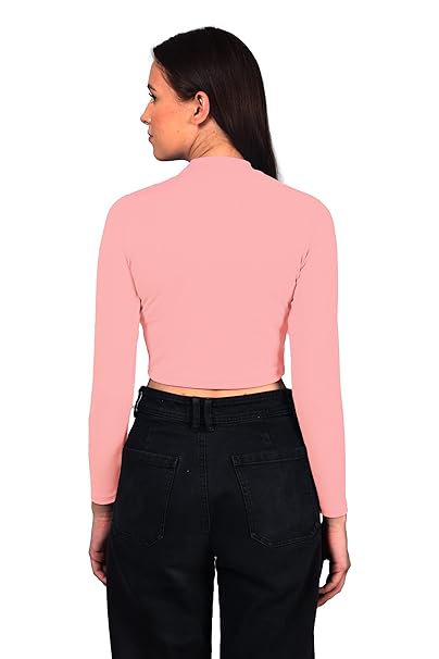 Women High Neck Pink Crop Top - Image 3