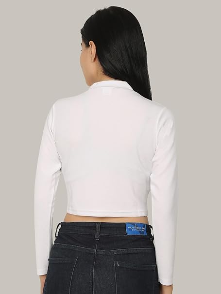 Women High Neck White Crop Top - Image 2