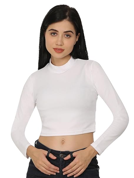 Women High Neck White Crop Top