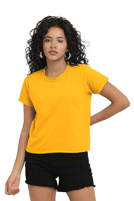 Women Stylish Plain Mustard Crop Top - Image 3