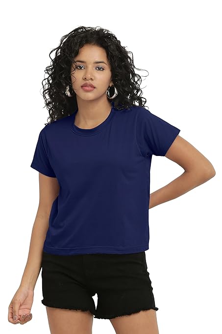 Women Stylish Plain Navy Blue Crop Top - Image 3