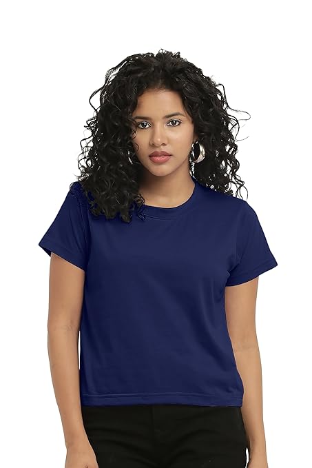 Women Stylish Plain Navy Blue Crop Top