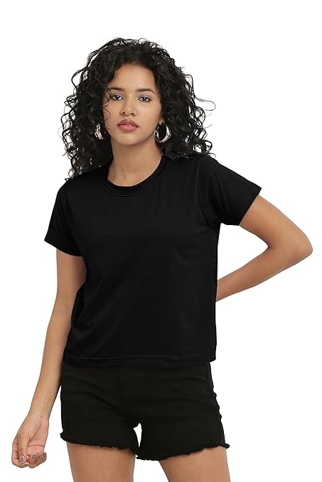 Women Stylish Plain Black Crop Top - Image 3