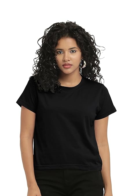 Women Stylish Plain Black Crop Top