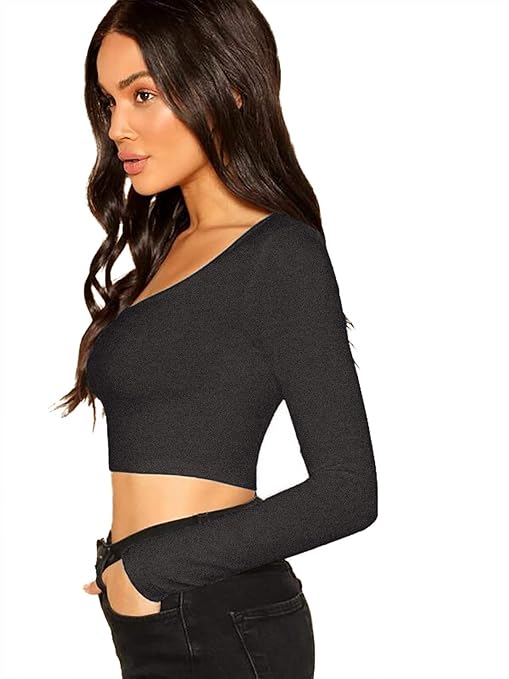 Women Solid Slim Fit Charcoal Crop Top - Image 3