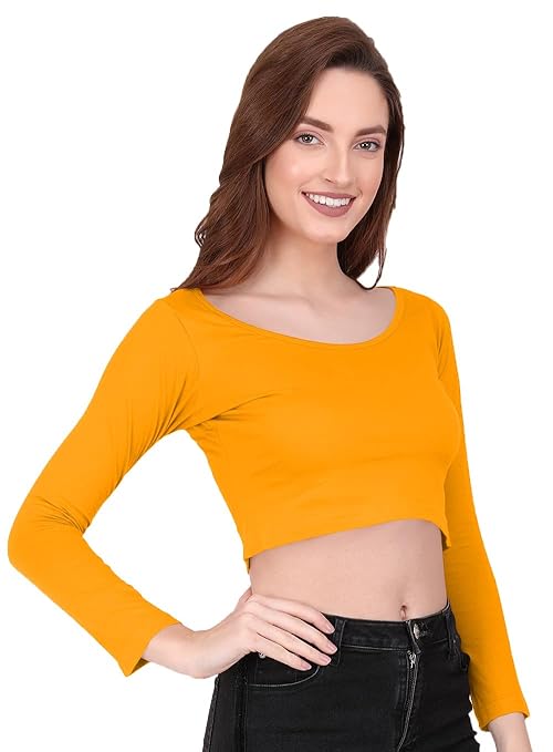 Women Solid Slim Fit Dark Yellow Crop Top - Image 3