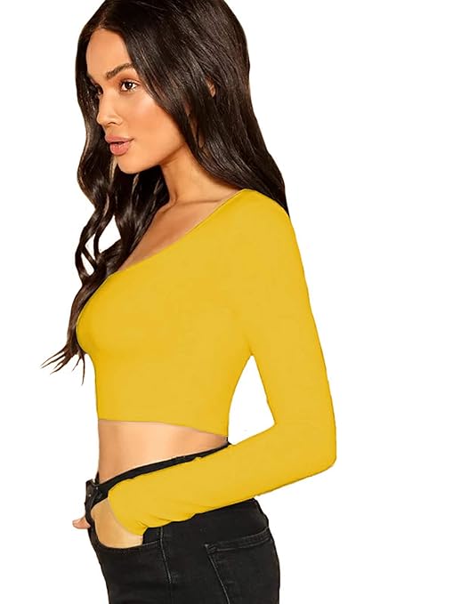 Women Solid Slim Fit Yellow Crop Top - Image 3