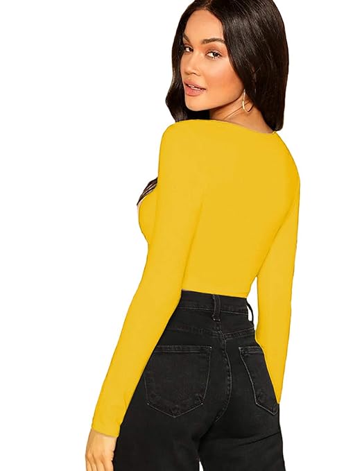 Women Solid Slim Fit Yellow Crop Top - Image 2