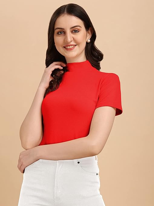 Women's Casual Solid Red Top - Image 3
